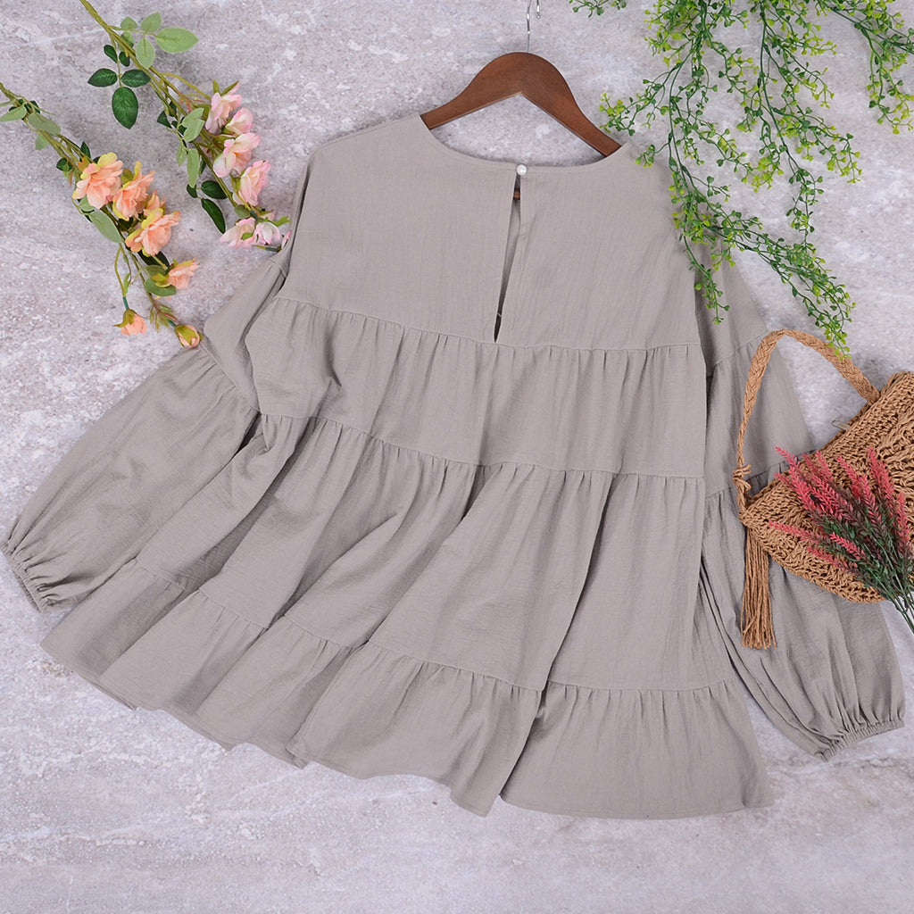 Blusa de manga larga con volantes fruncidos 