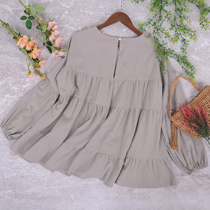 Blusa de manga larga con volantes fruncidos 