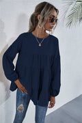 Blusa de manga larga con volantes fruncidos 