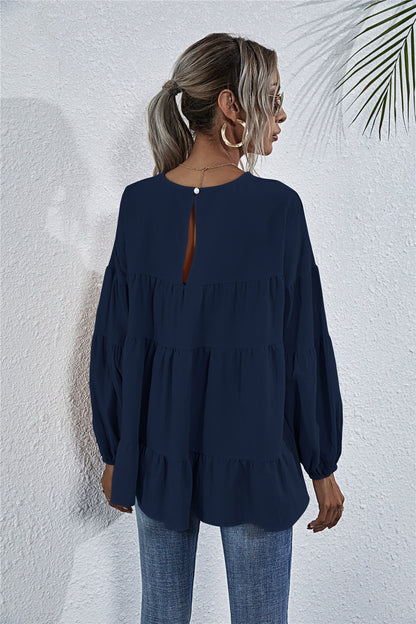 Blusa de manga larga con volantes fruncidos 