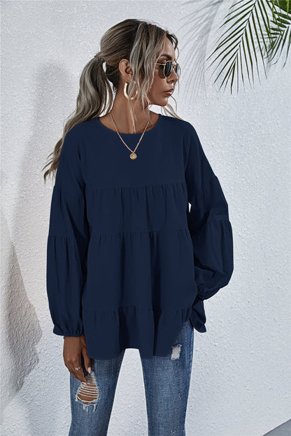 Blusa de manga larga con volantes fruncidos 