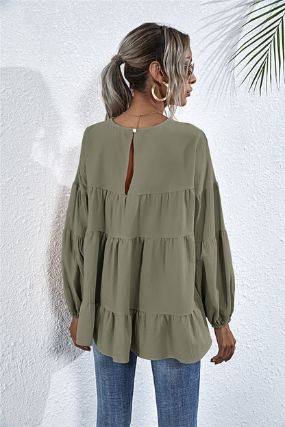 Blusa de manga larga con volantes fruncidos 