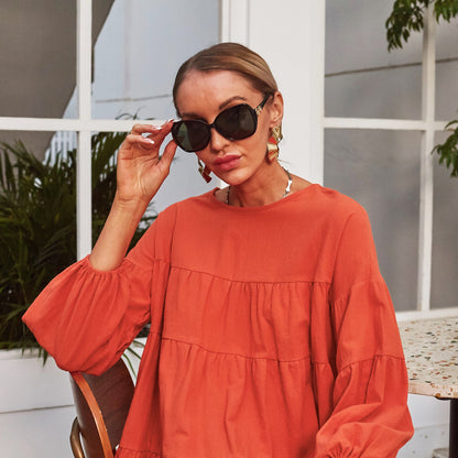 Blusa de manga larga con volantes fruncidos 