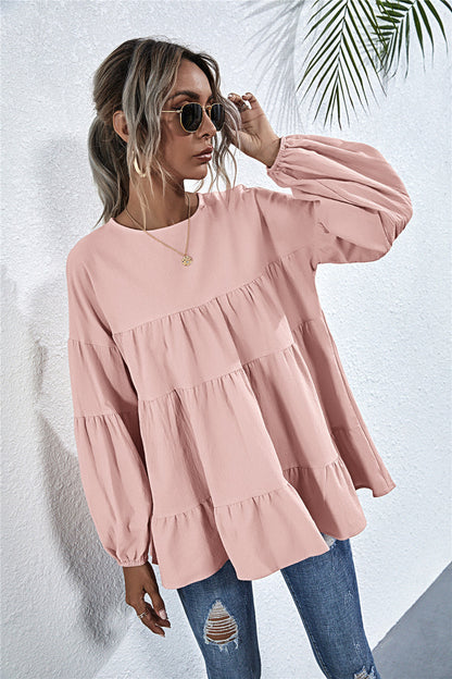 Blusa de manga larga con volantes fruncidos 
