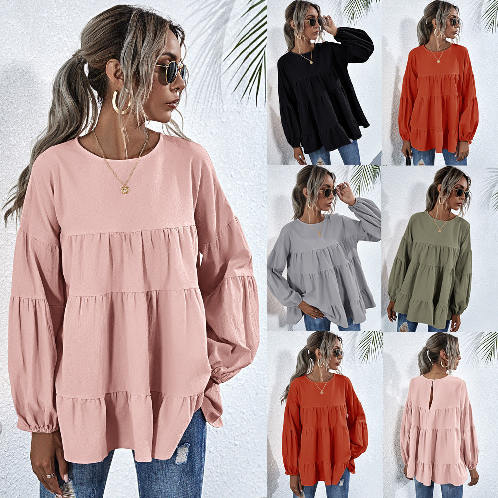 Blusa de manga larga con volantes fruncidos 