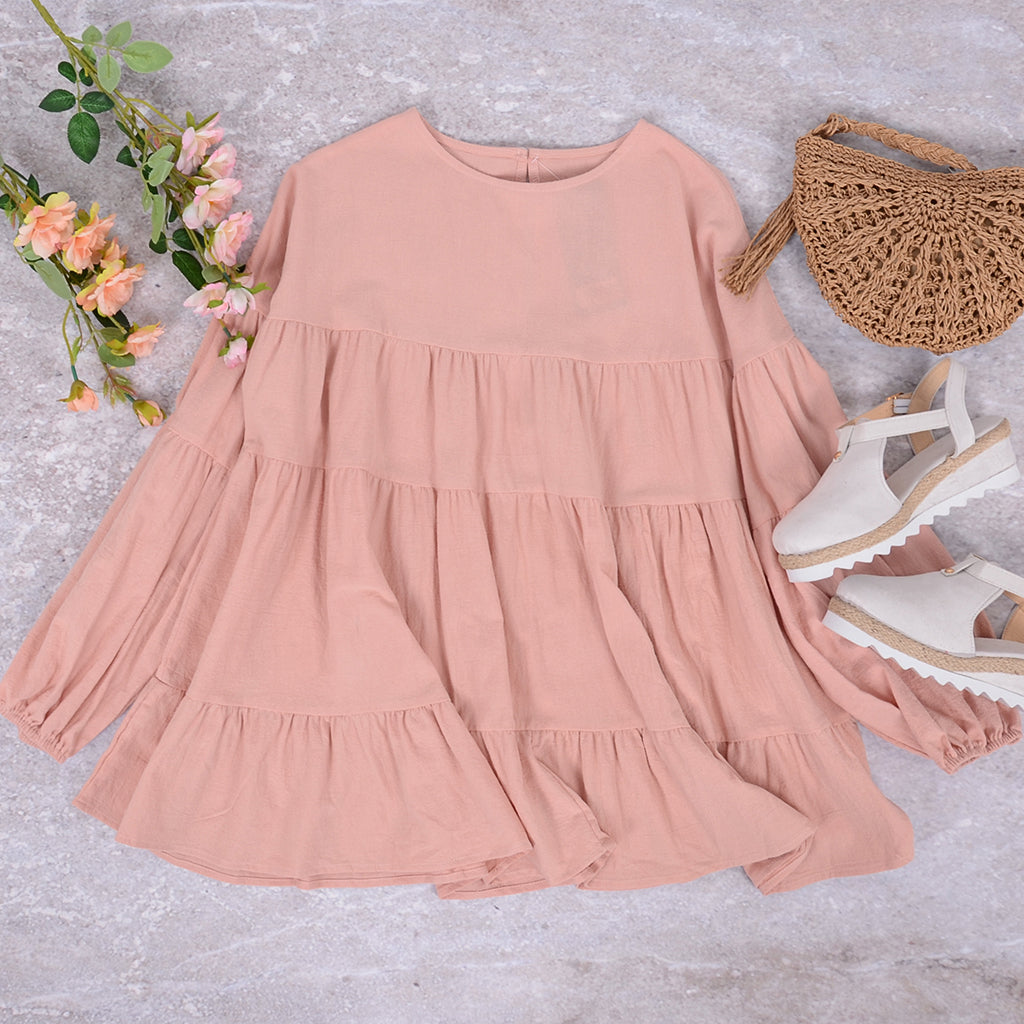 Blusa de manga larga con volantes fruncidos 