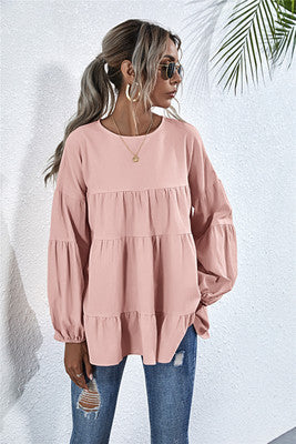 Blusa de manga larga con volantes fruncidos 