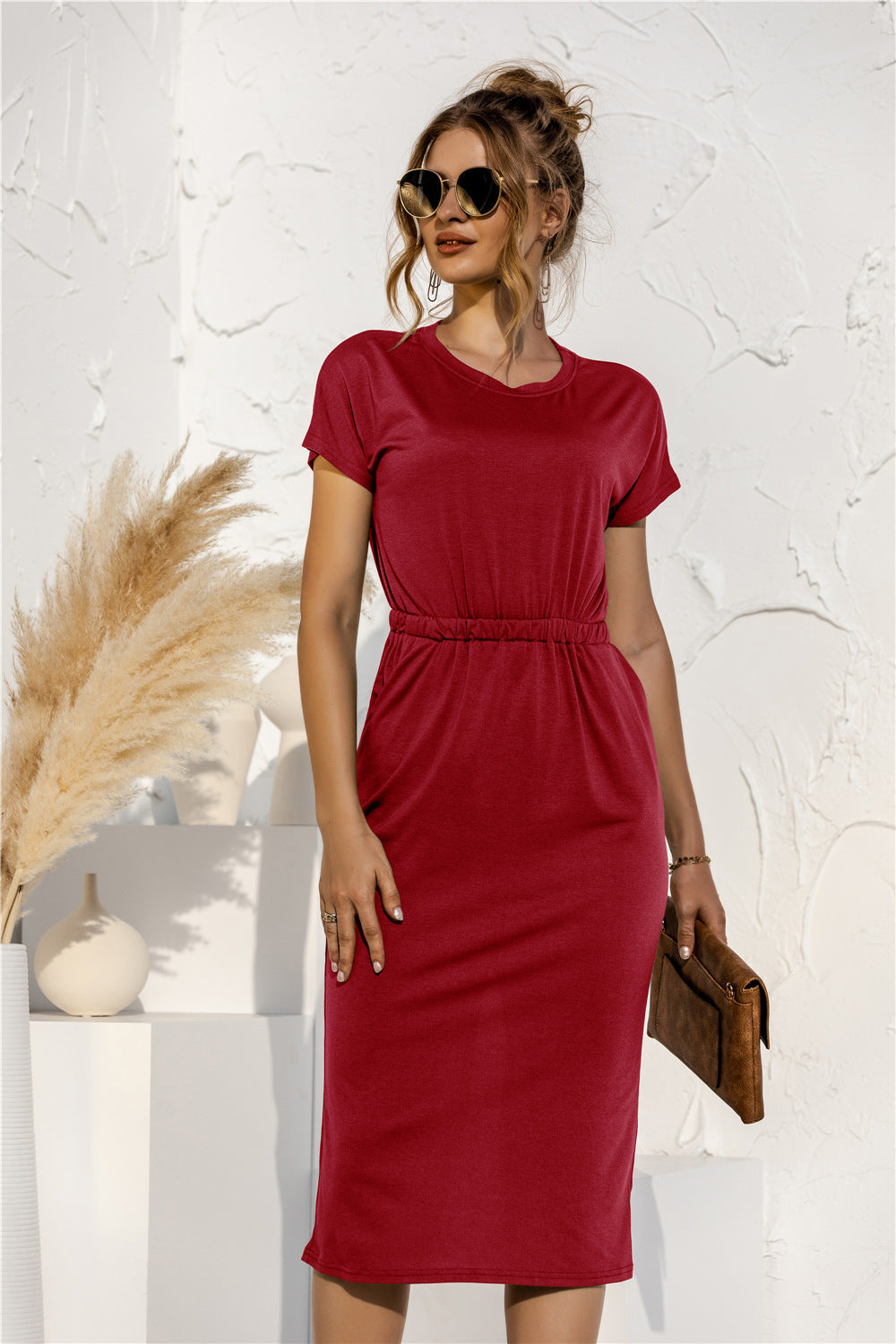 Casual Bodycon Solid T-Shirt Dress Knee Length for Women – Anna-Kaci