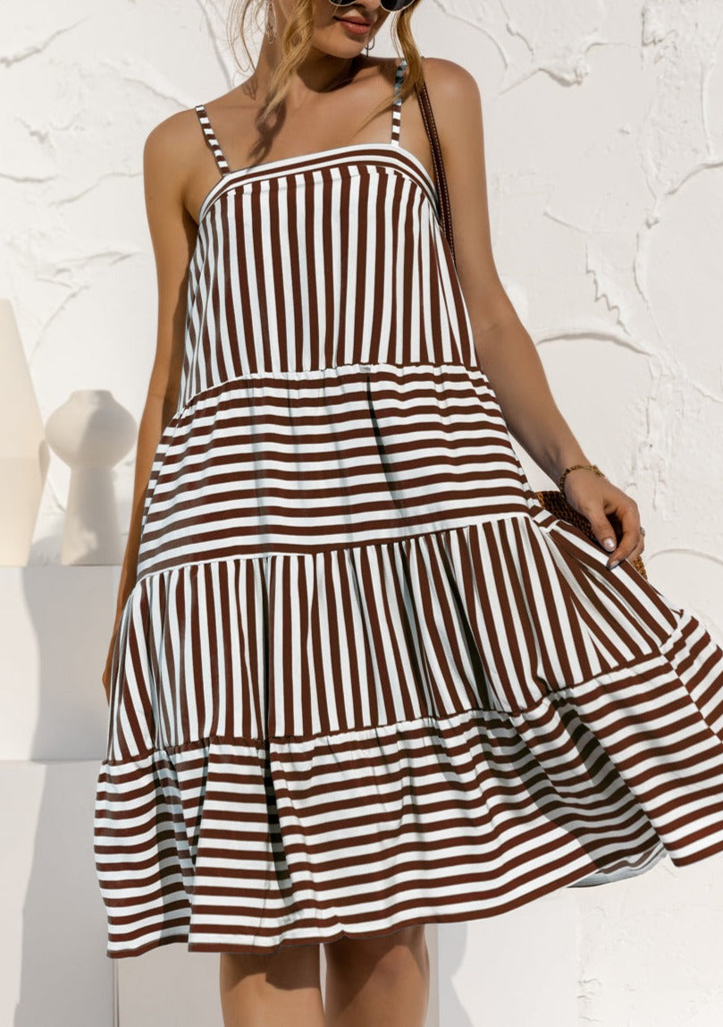 Vestido babydoll con volantes de rayas primaverales 