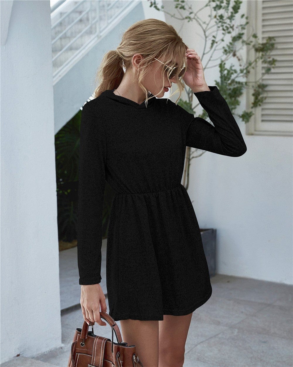 Vestido ligero de manga larga con capucha para primavera