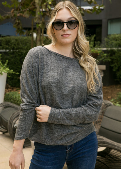 Heather Knit Boatneck Pullover