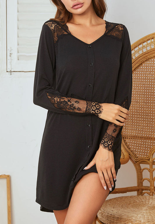 Vestido camisero con detalle de encaje 