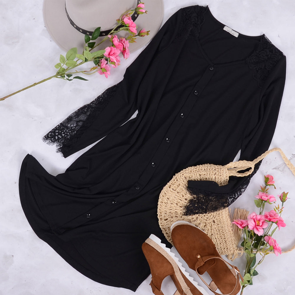Vestido camisero con detalle de encaje 