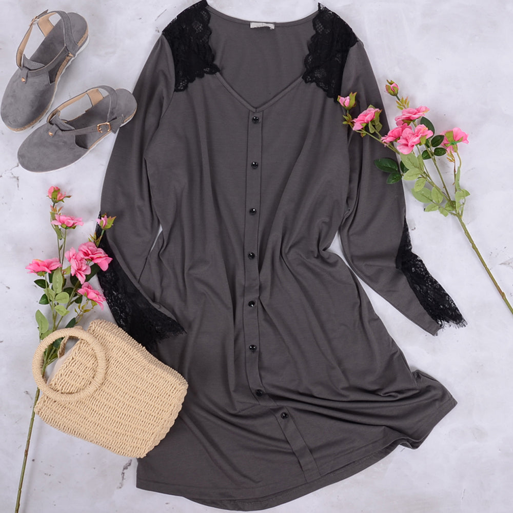 Vestido camisero con detalle de encaje 