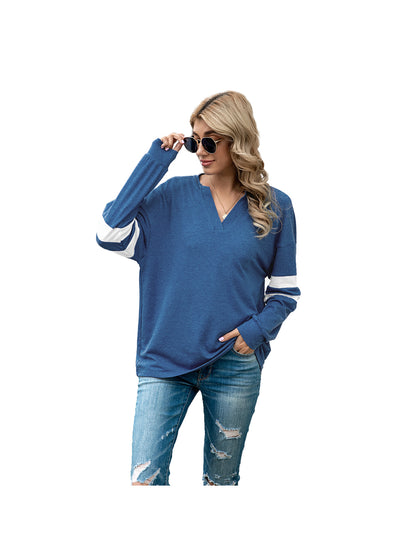 V Neck Striped Sleeve Sweater