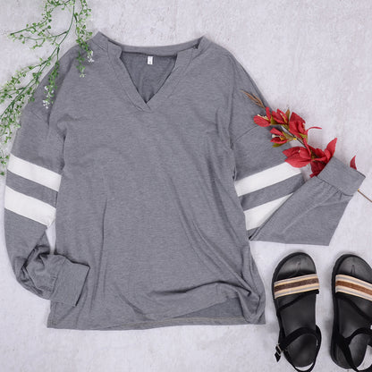 V Neck Striped Sleeve Sweater