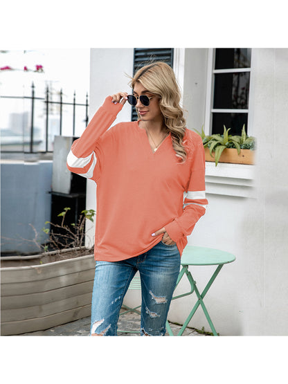 V Neck Striped Sleeve Sweater
