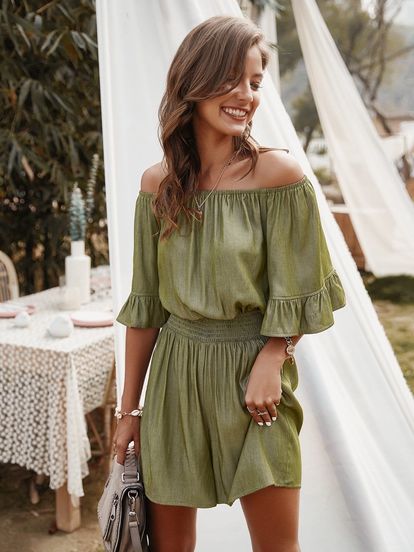 Cold Shoulder Ruffle Romper