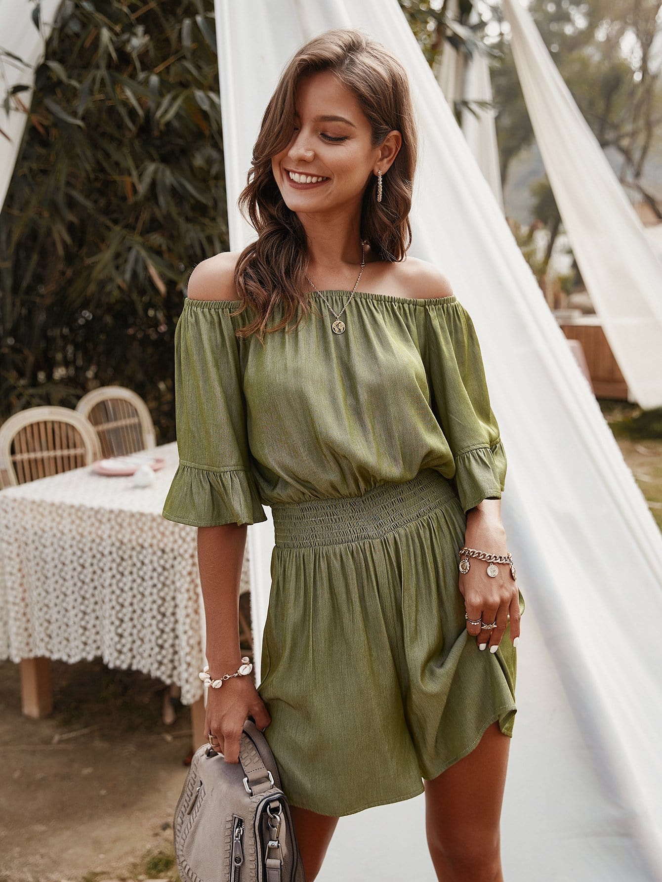 Cold Shoulder Ruffle Romper