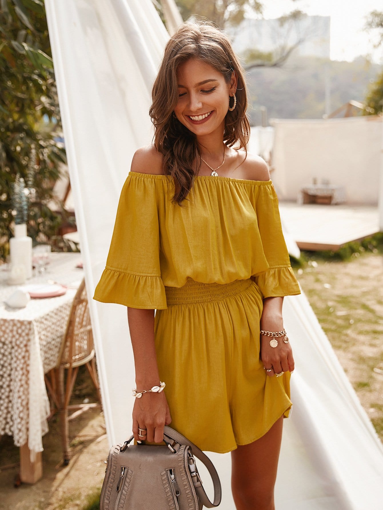 Cold Shoulder Ruffle Romper