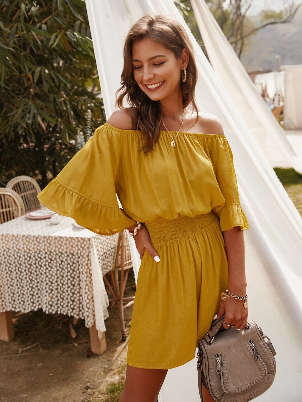 Cold Shoulder Ruffle Romper