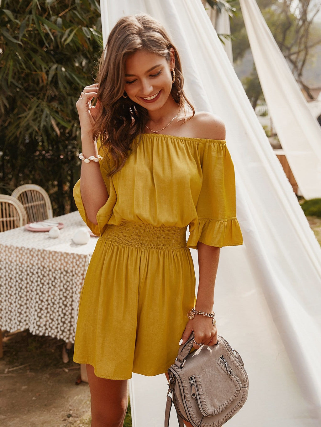 Cold Shoulder Ruffle Romper