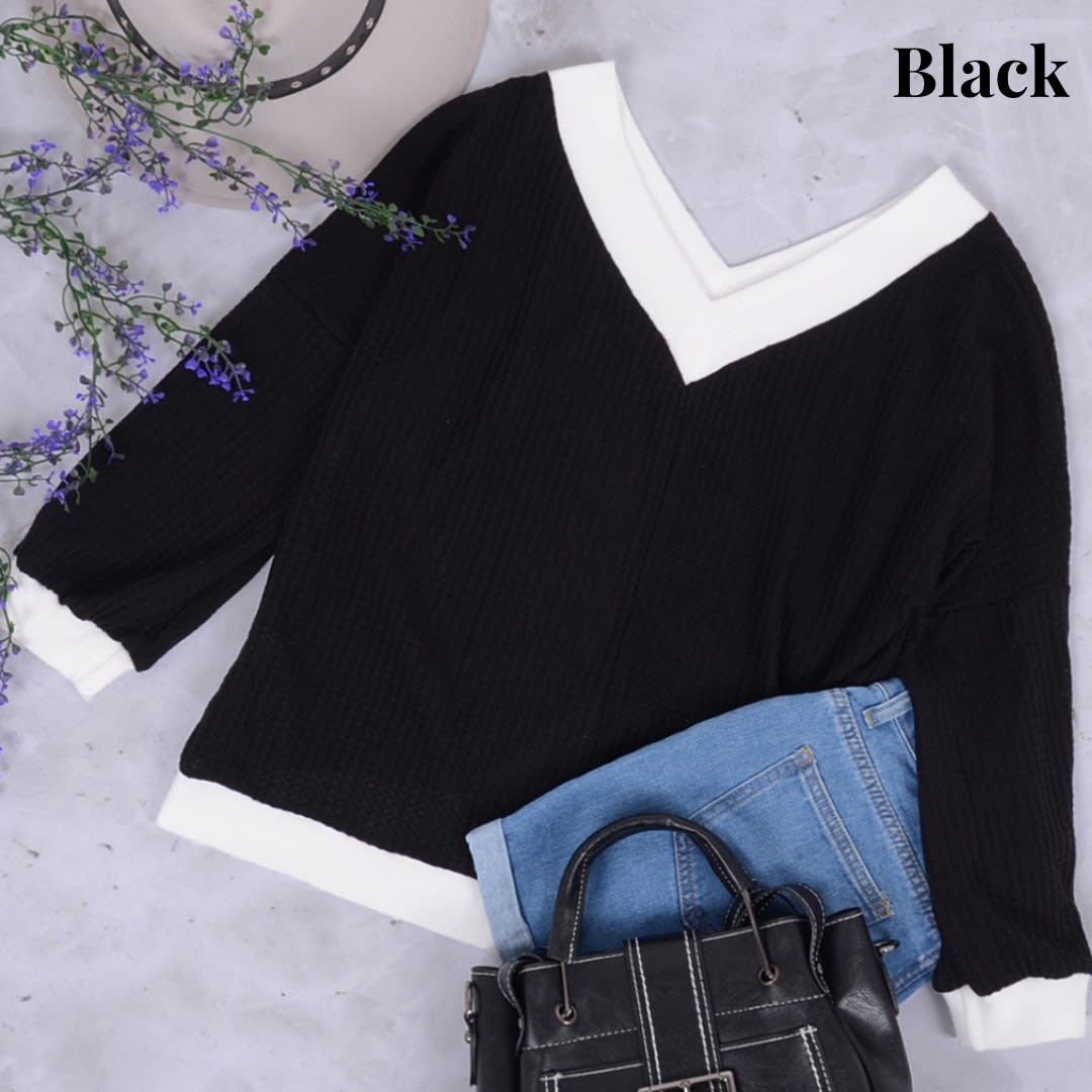 Off Shoulder Contrast Detail Sweater