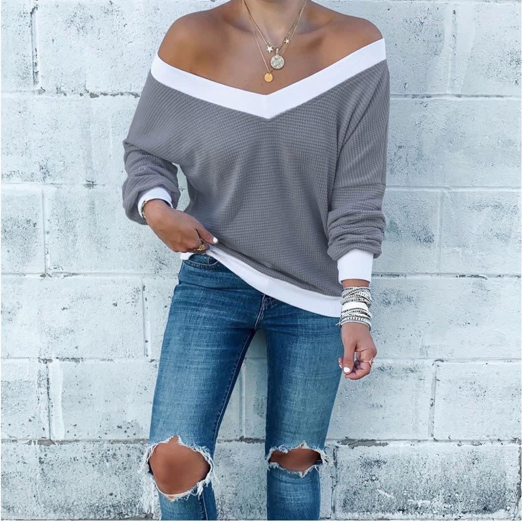Off Shoulder Contrast Detail Sweater