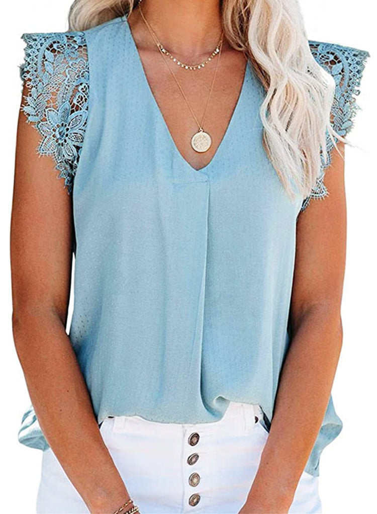Blusa de tirantes plisada con encaje