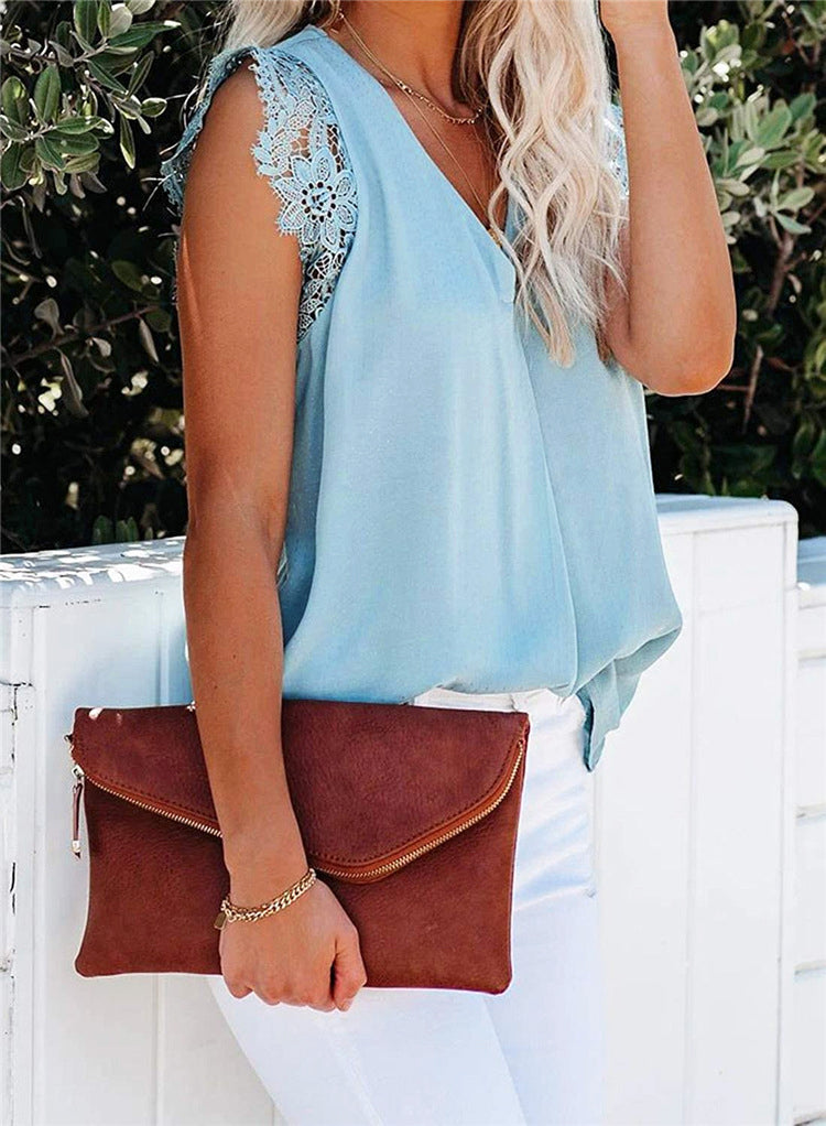Blusa de tirantes plisada con encaje