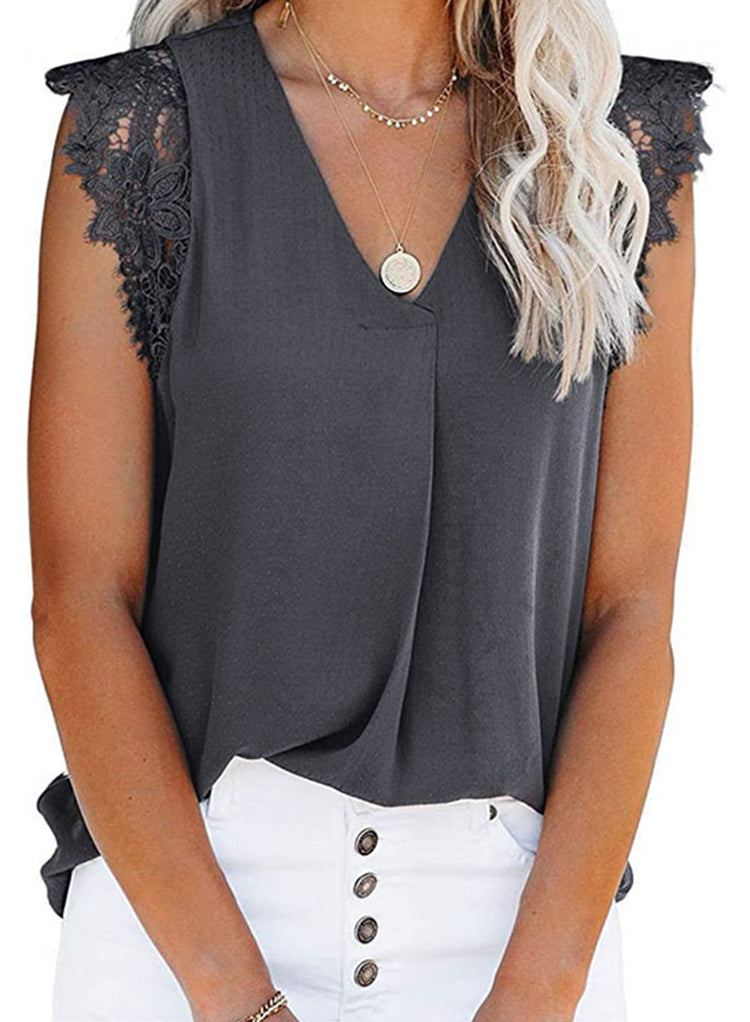 Blusa de tirantes plisada con encaje