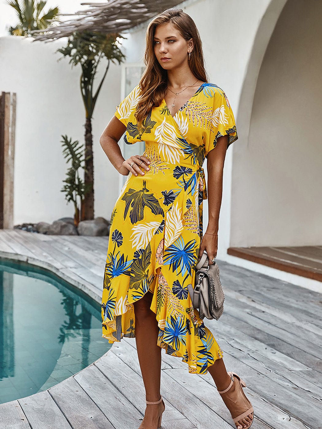 Tropical Print Summer Wrap Dress