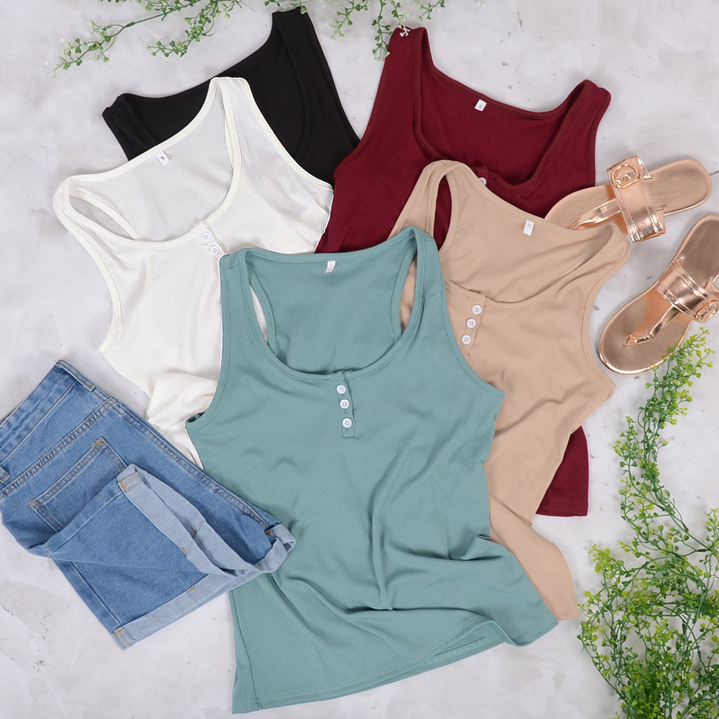 Camiseta sin mangas con botones y canalé