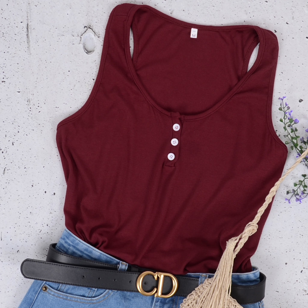 Camiseta sin mangas con botones y canalé