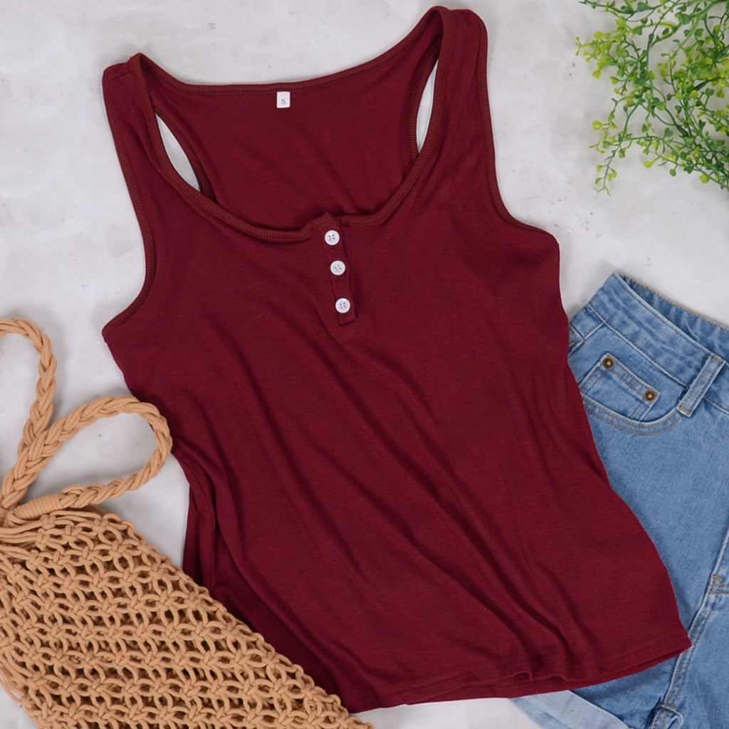 Camiseta sin mangas con botones y canalé