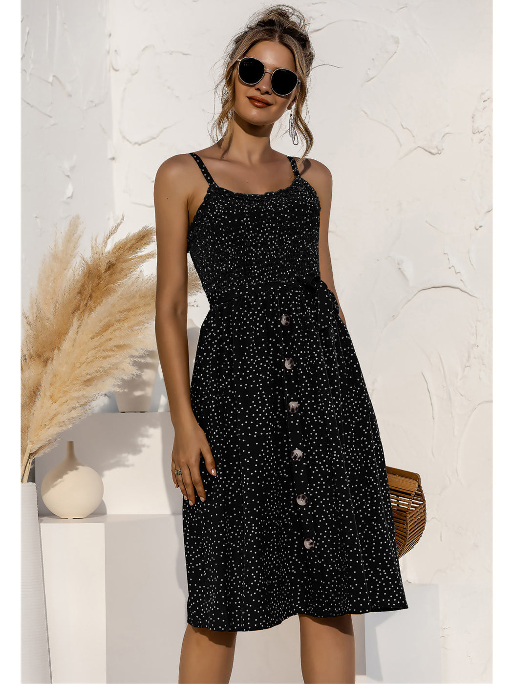 Vestido fruncido con botones