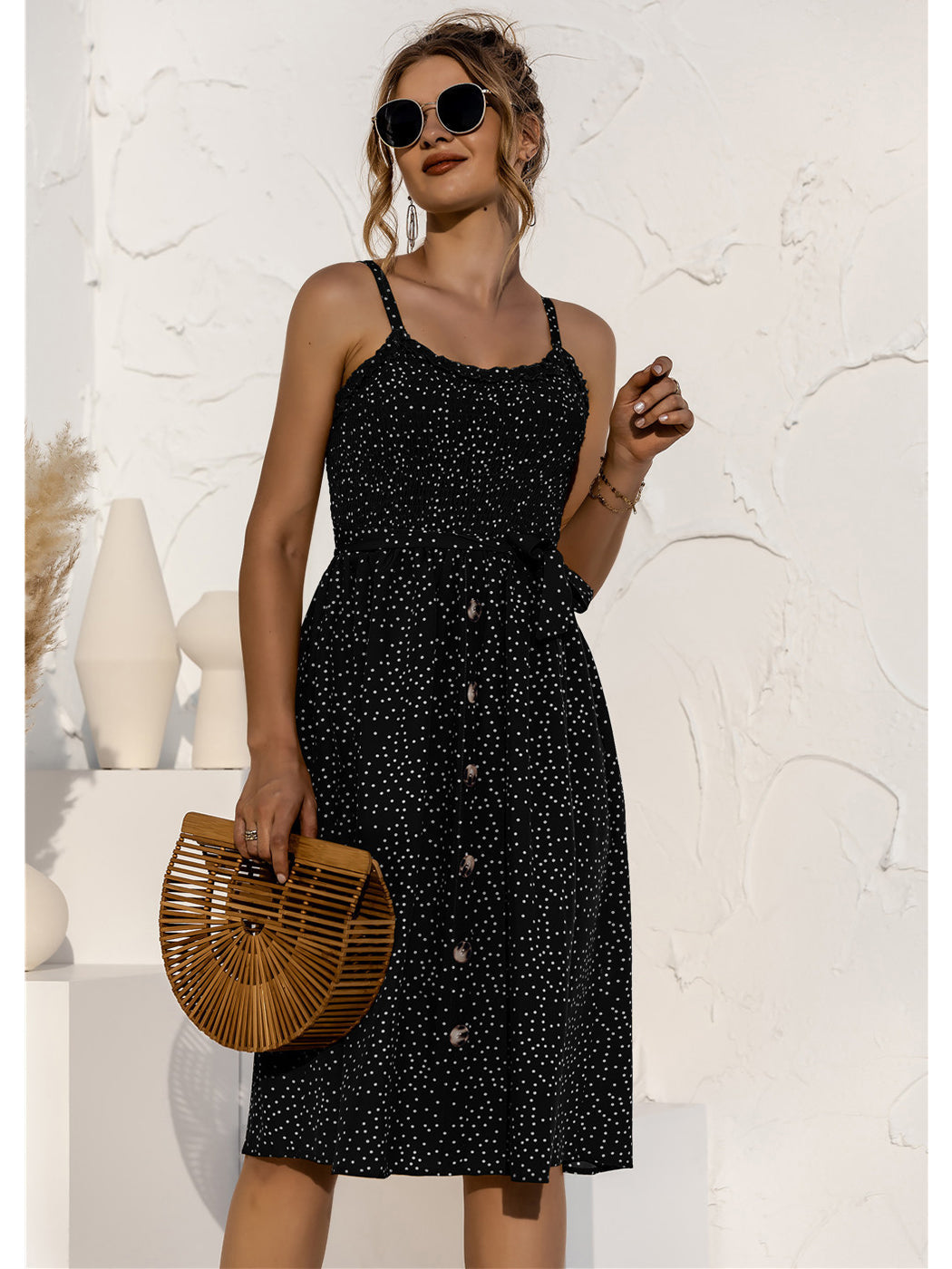 Vestido fruncido con botones