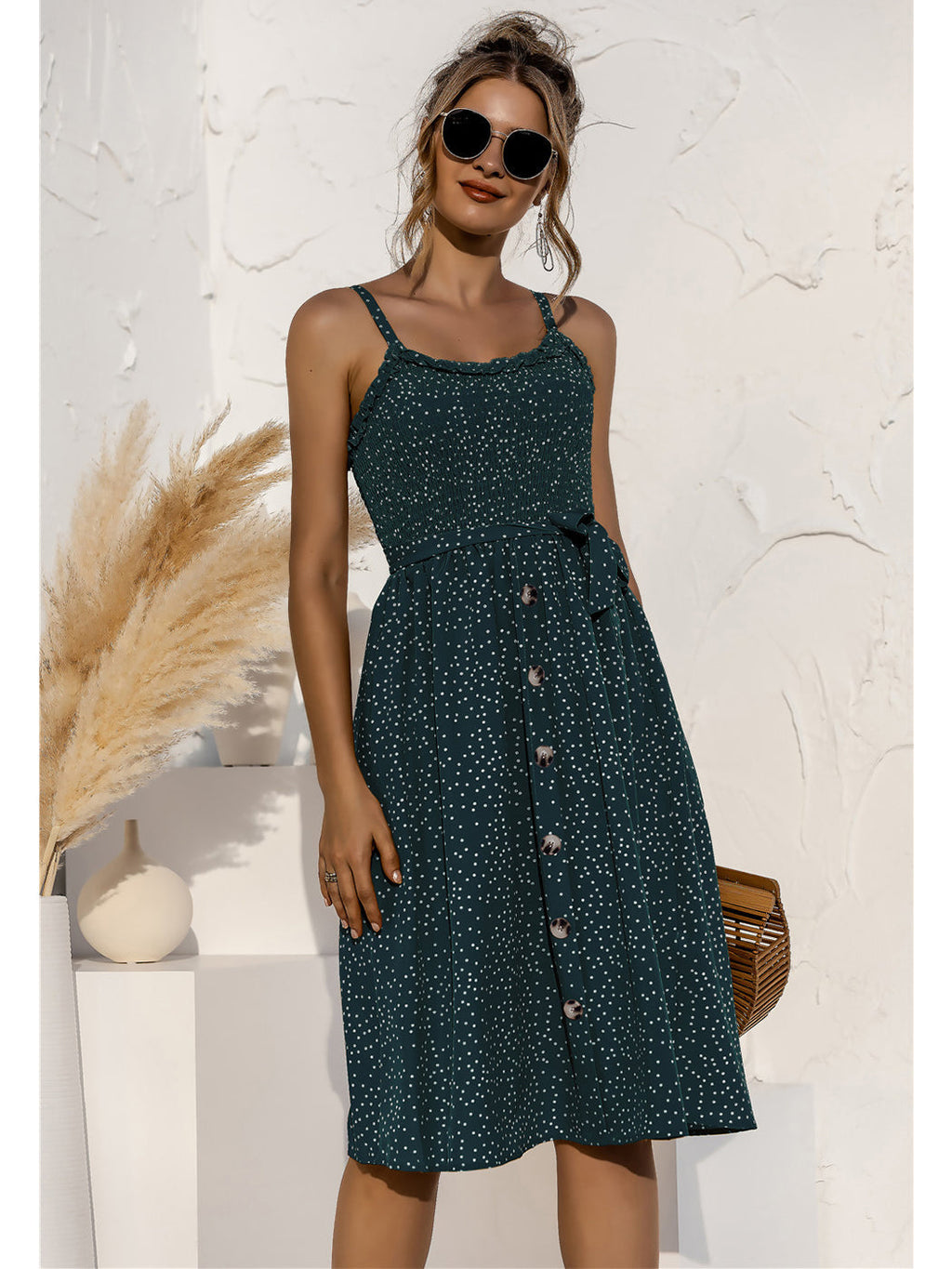 Vestido fruncido con botones