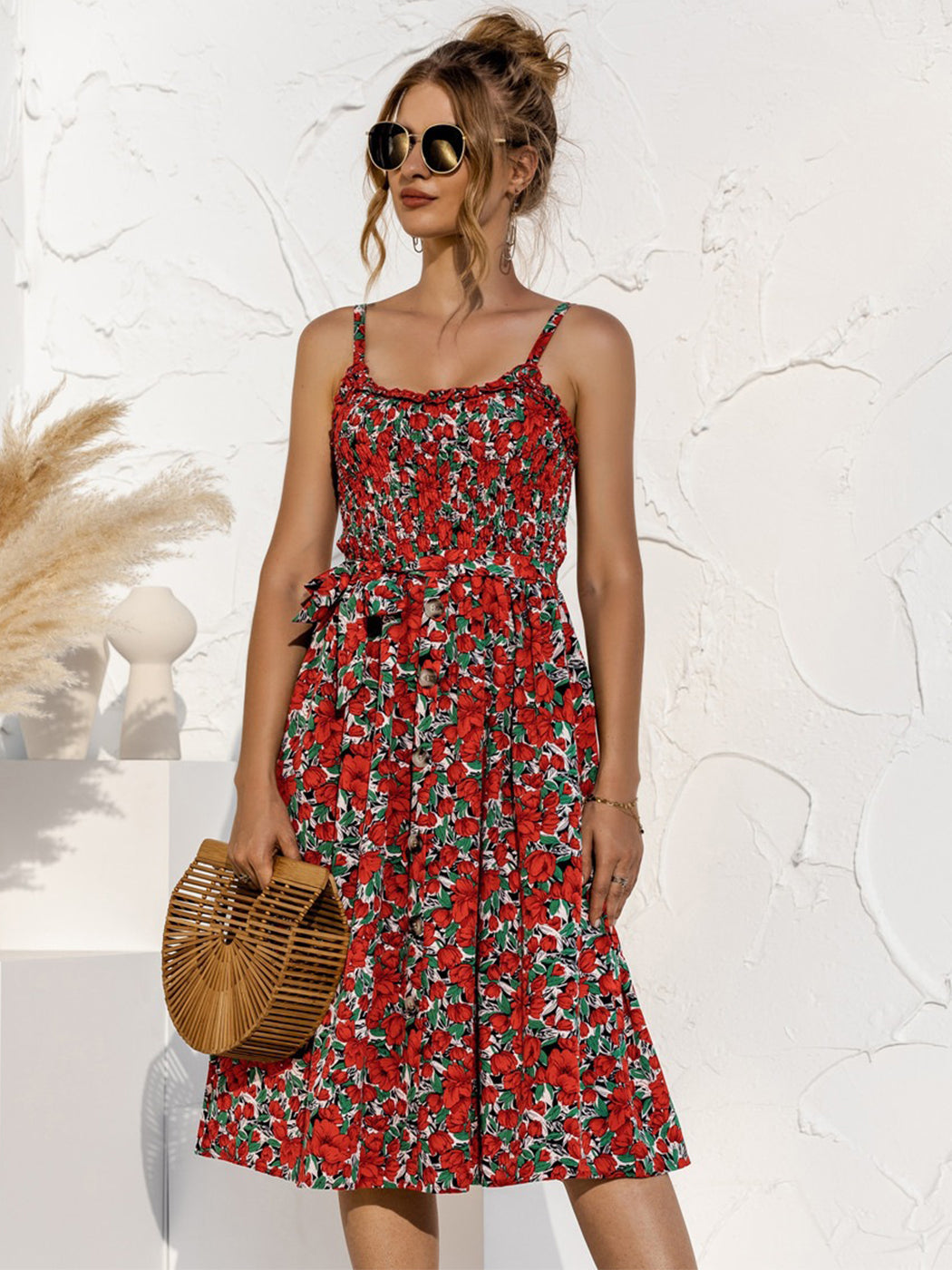 Vestido fruncido con botones