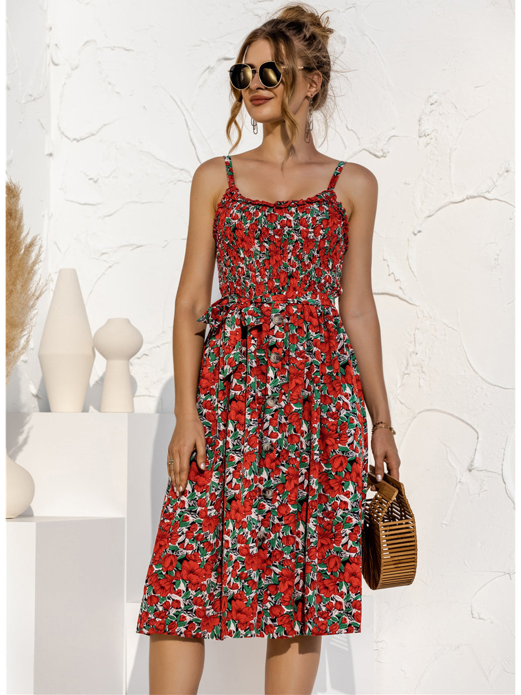 Vestido fruncido con botones