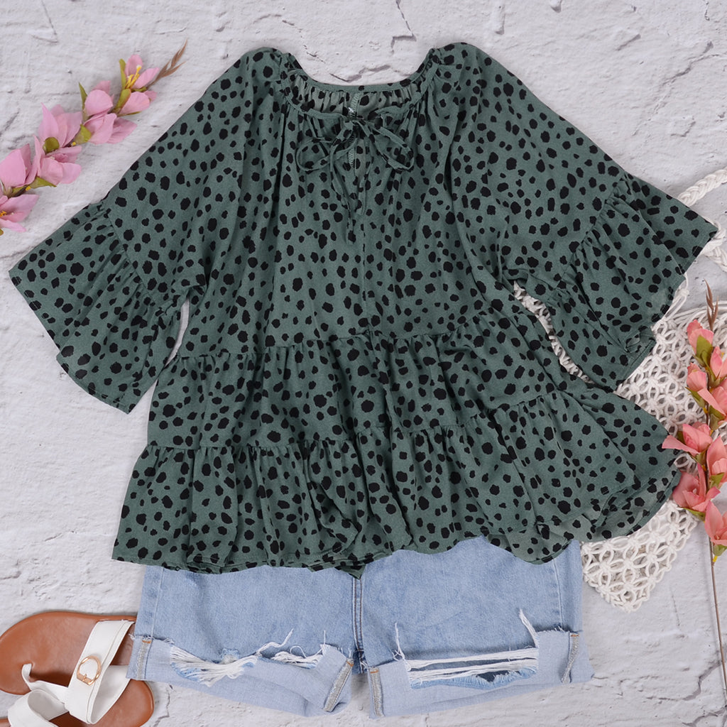 Ruffle Flared Dot Blouse