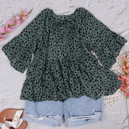 Ruffle Flared Dot Blouse