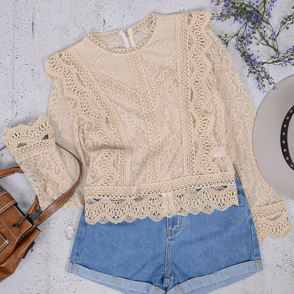 Blusa de encaje de crochet con cremallera