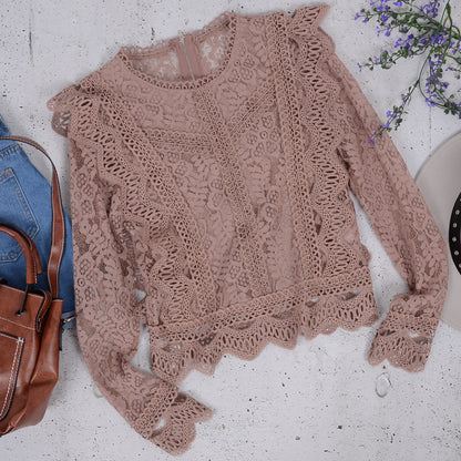 Blusa de encaje de crochet con cremallera
