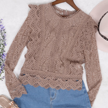 Blusa de encaje de crochet con cremallera