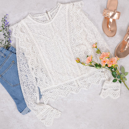Blusa de encaje de crochet con cremallera