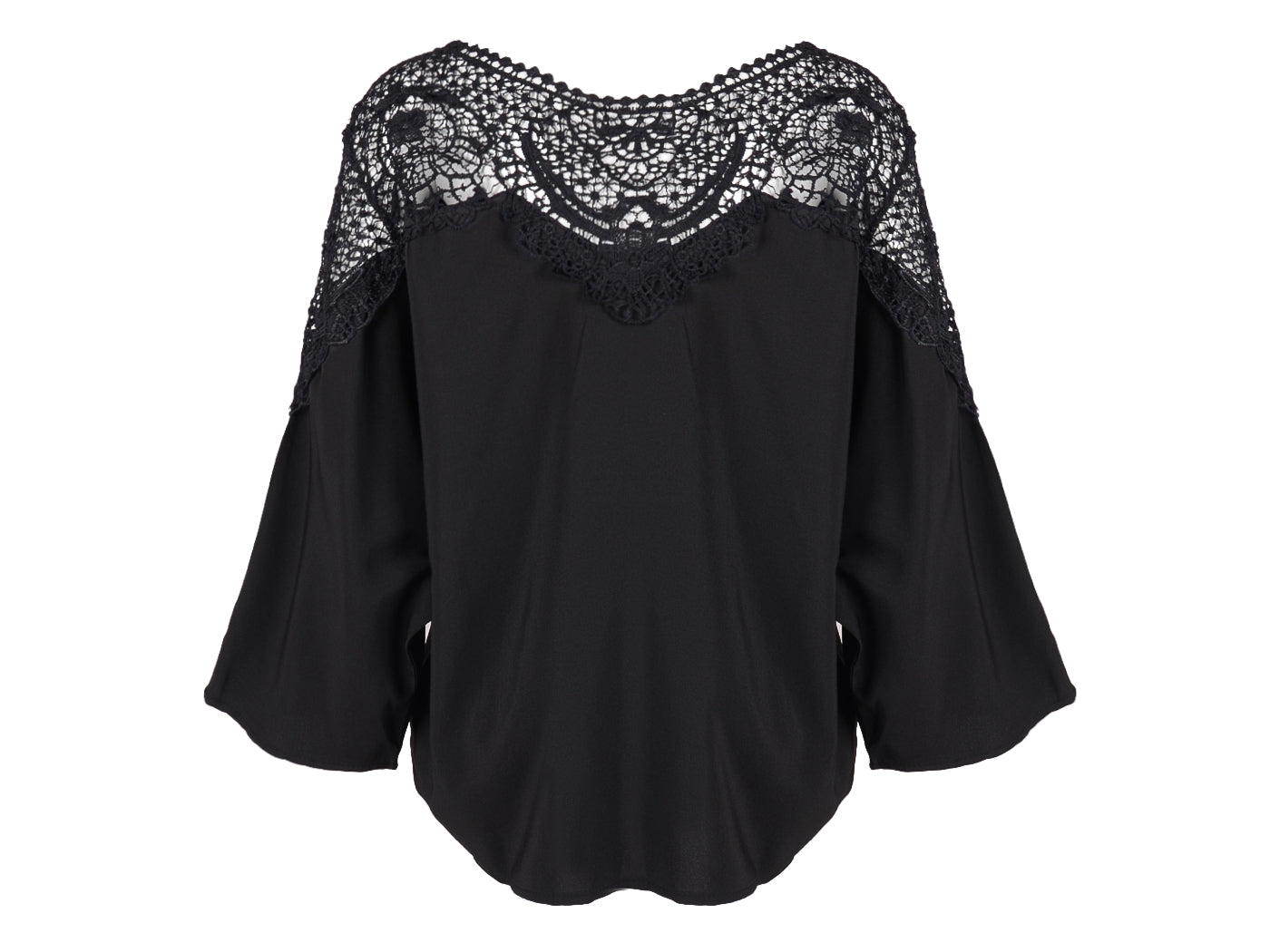 Blusa de gasa con lazo y encaje 