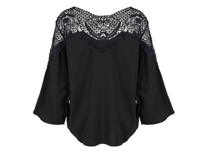 Blusa de gasa con lazo y encaje 