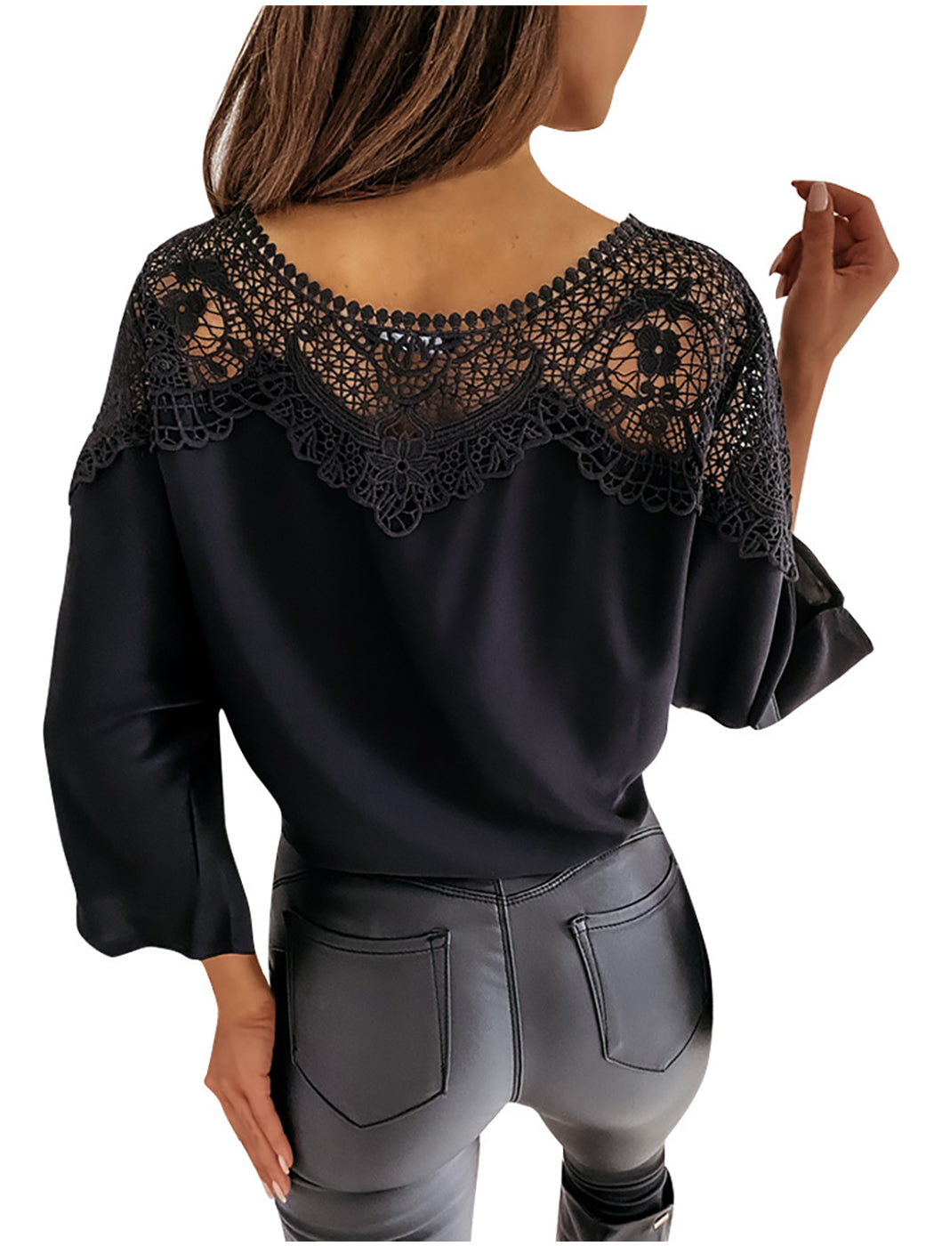 Blusa de gasa con lazo y encaje 
