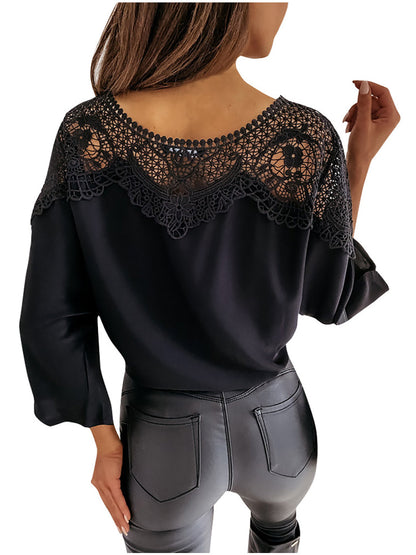 Blusa de gasa con lazo y encaje 